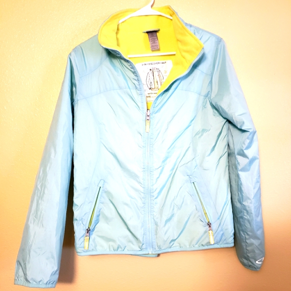 EUC GIRLS XL SPRING JACKET COLUMBIA AQUA LIGHT BLUE TURQUOISE YELLOW/GREEN